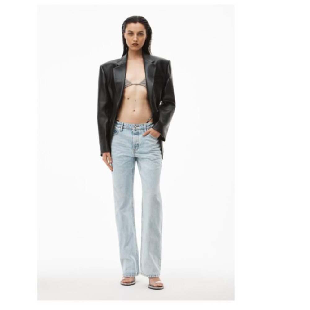 Alexander Wang  DIAMANTE LOGO STRAP LAYER JEAN IN DENIM Size 24